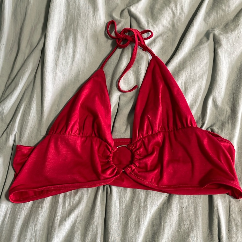Self Tie Red O-ring Halter Crop Top